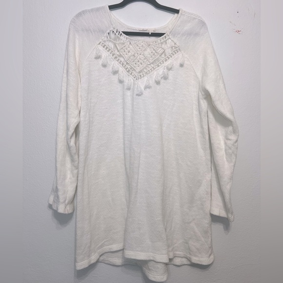 Anthropologie Floreat Macrame Crochet Knit Cotton Long Sleeve Sweater White Sz L - Picture 2 of 6